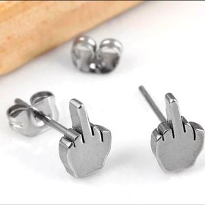 Middle finger  have a nice day stainless steel earrings emoji